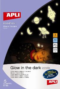 APLI agipa 10424 : étiquettes phosphorescentes dans l'obscurité - Poch 5 feuilles A4