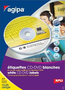 agipa 119883 étiquettes CD/DVD Multiusage diam 114 mm - Boîte de 100 feuilles