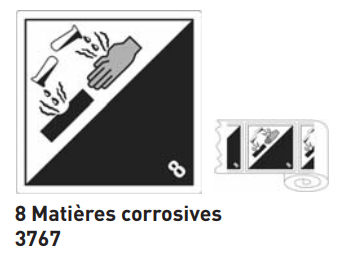 ATB 3767 étiquettes MATIERES CORROSIVES 100x100mm rouleaux de 1000