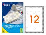Agipa 119010 étiquettes multiusages blanches 97x42.4 mm coins vifs - B. 100 pl. A4